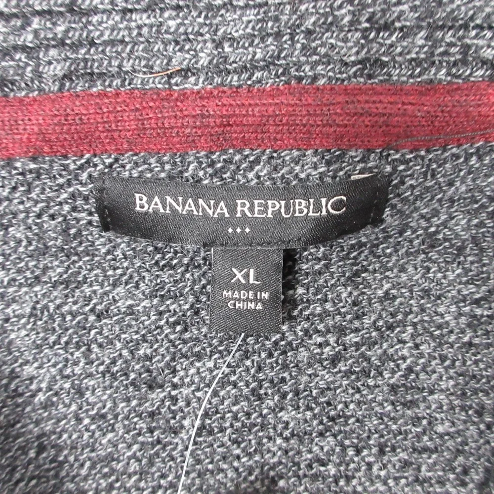 Banana Republic Sweater Mens XL‎ Gray Shawl Collar Knit Pullover Cotton Button